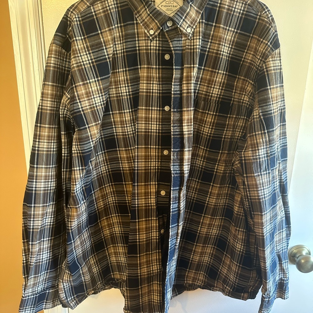 St John’s bay  Men's Blue and Brown Plaid Shirt 3xl